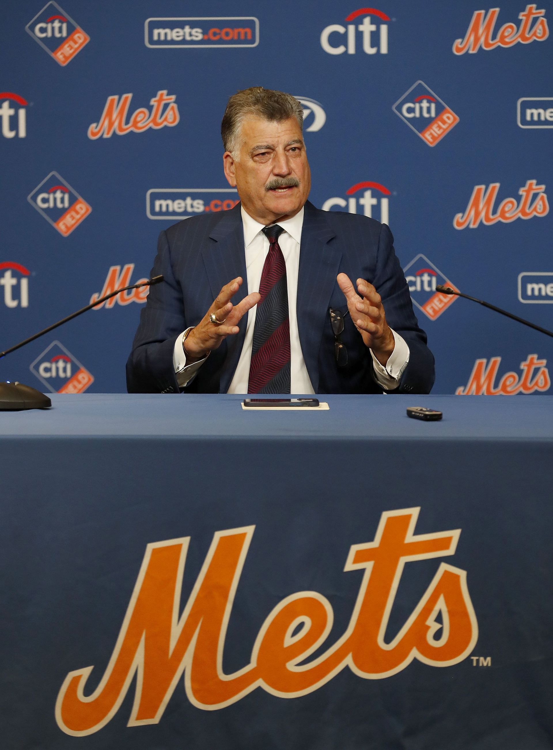 Former New York Met and current broadcaster Keith Hernandez speaks during a press conference before a game between the Mets and the Miami Marlins at Citi Field on July 09, 2022 in New York City. The team is retiring Hernandez&#039; #17 prior to the start of the game