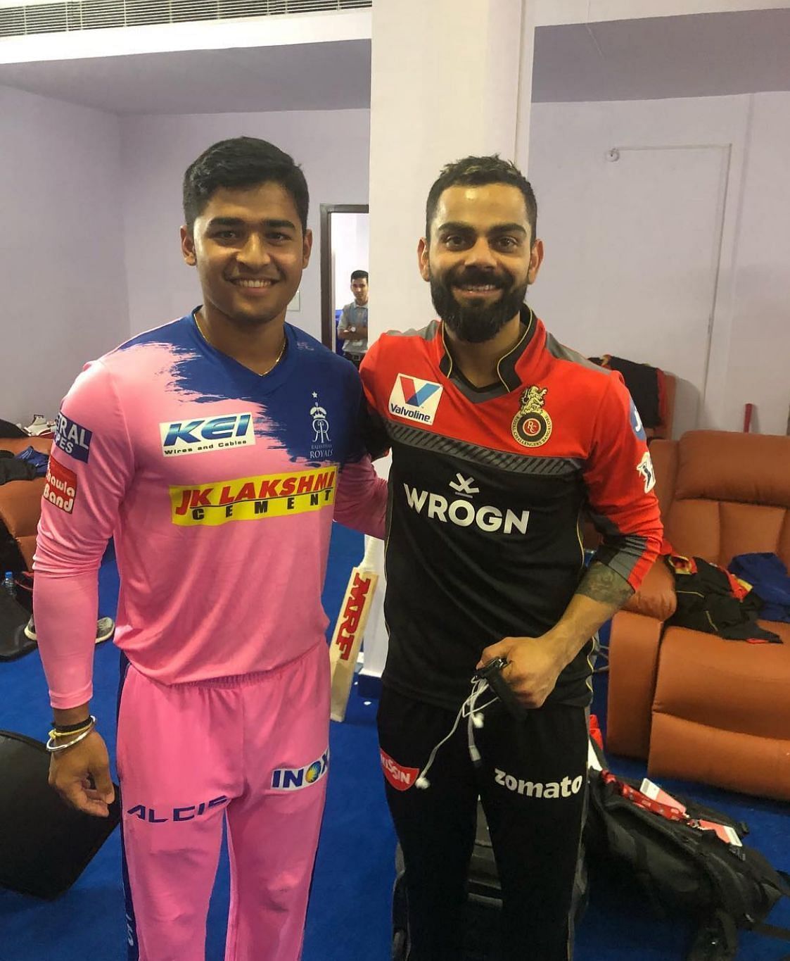 Riyan Parag with his idol Virat Kohli during IPL 2020 [Credits: Instagram]