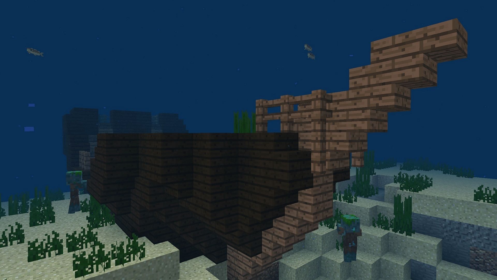 A shipwreck structure where players can find a buried treasure map (Image via Mojang Studios || Minecraft Seeds HQ)