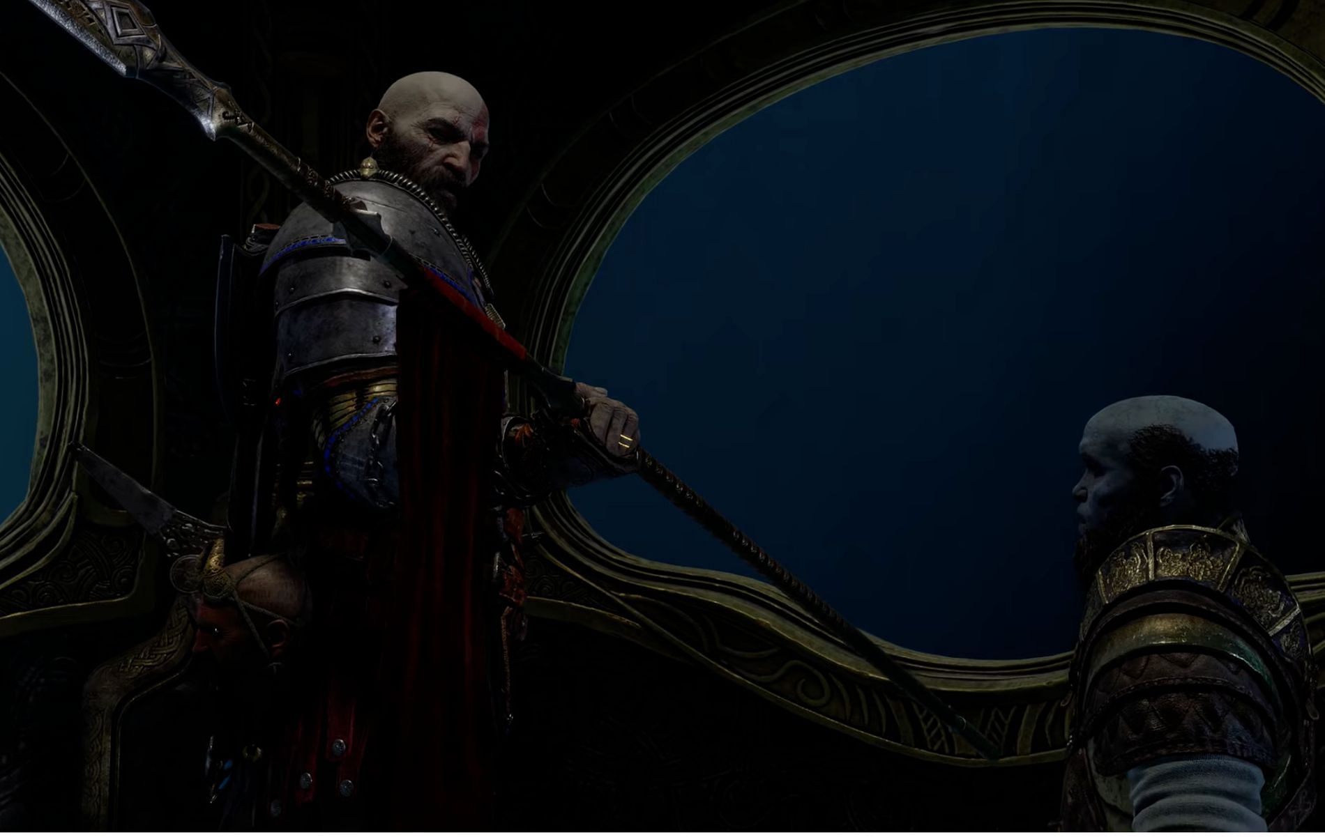 Kratos receiving the Draupnir Spear in Forging Destiny, God of War Ragnarok (image via ScereBro PSNU/ YouTube)