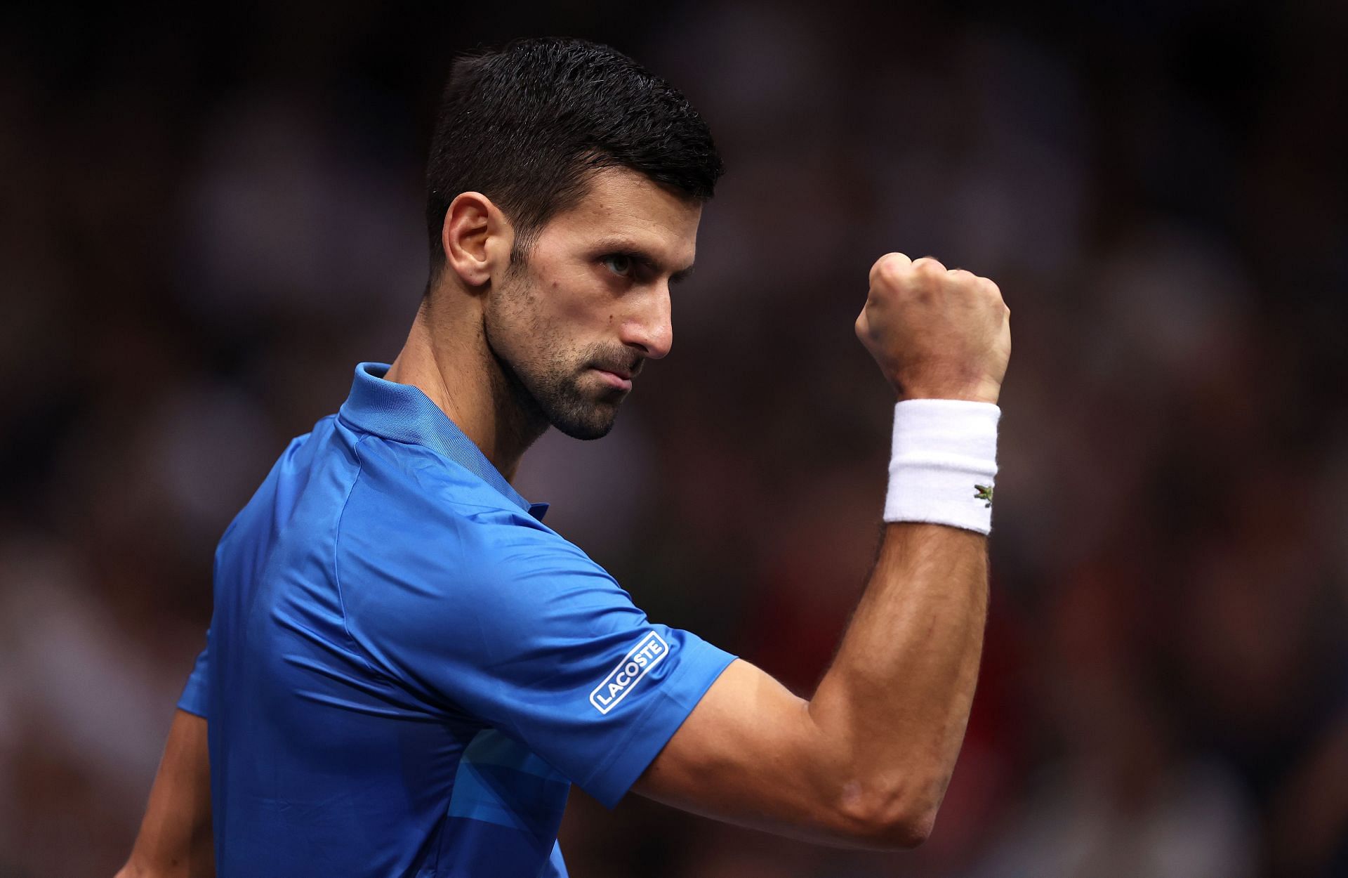 Novak Djokovic in action at the 2022 Paris Masters.