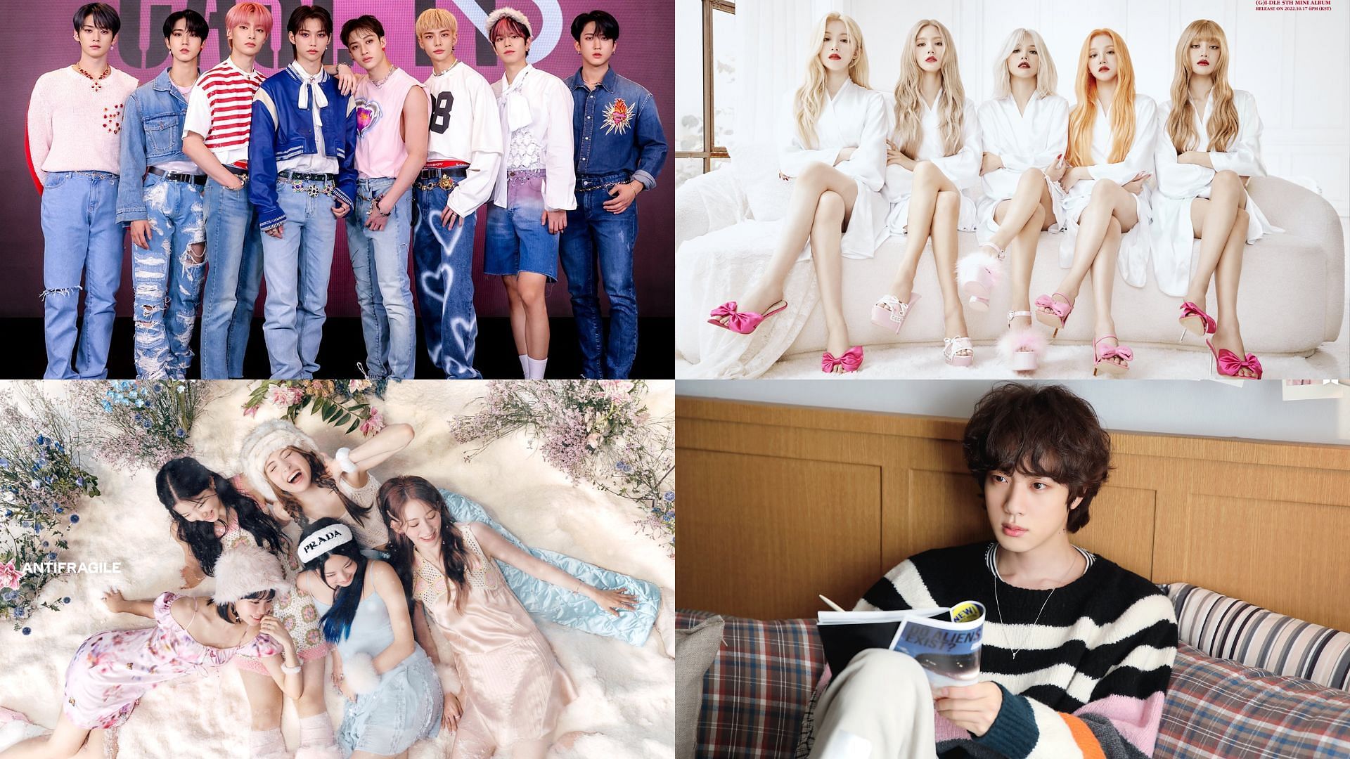These best-selling K-pop albums topped the Circle Charts in October 2022. (Images via Twitter/ @Changbin_Seo11, @G_I_DLE, @lsrfmphs, and @bts_bighit)