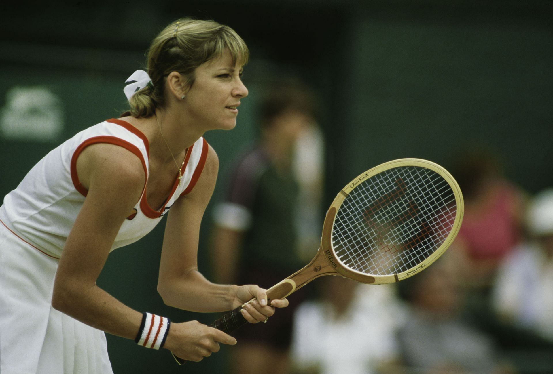 Chris Evert in action at the 1982 Wimbledon Championships in London.