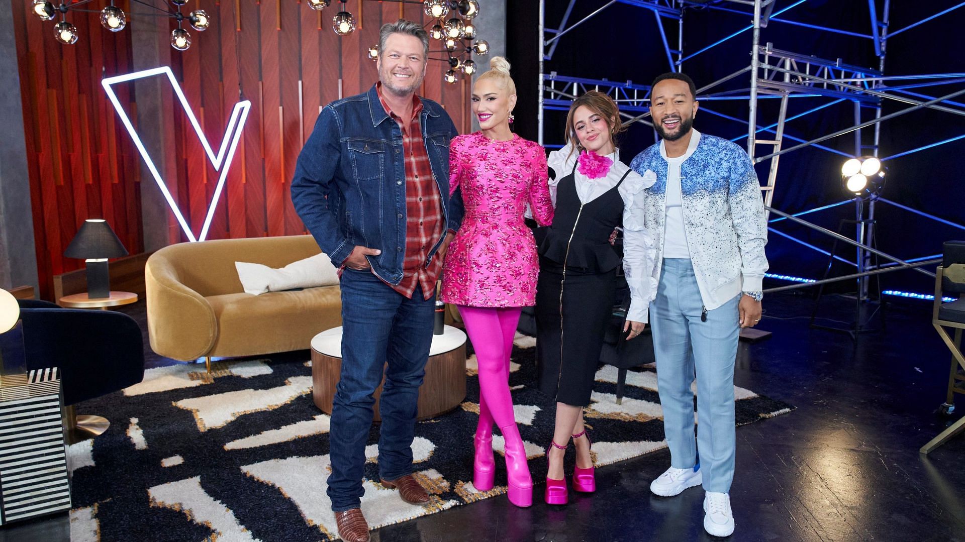  Blake Shelton, Gwen Stefani, Camilla Cabello and John Legend in The Voice season 22 (Image via NBC Universal)