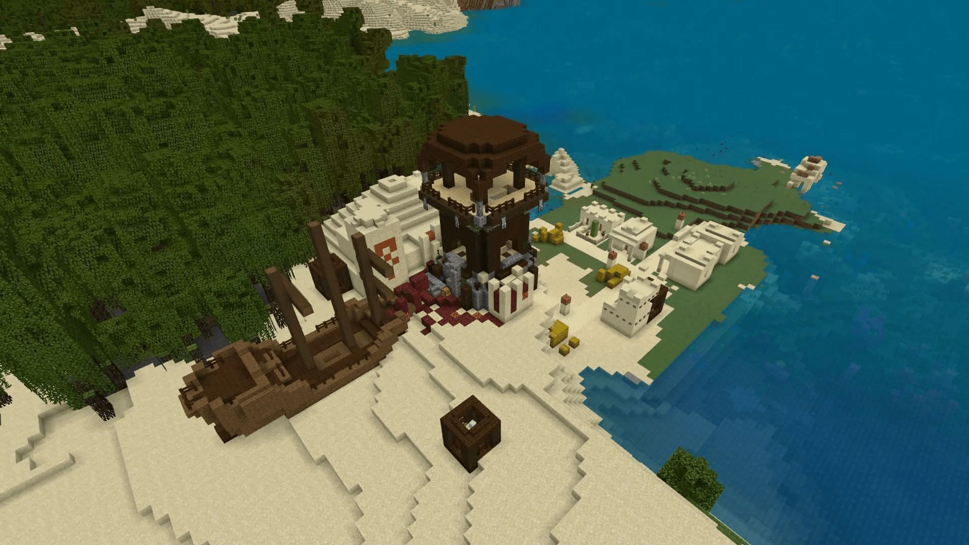 This seed&#039;s village can get a bit hectic (Image via Mojang)