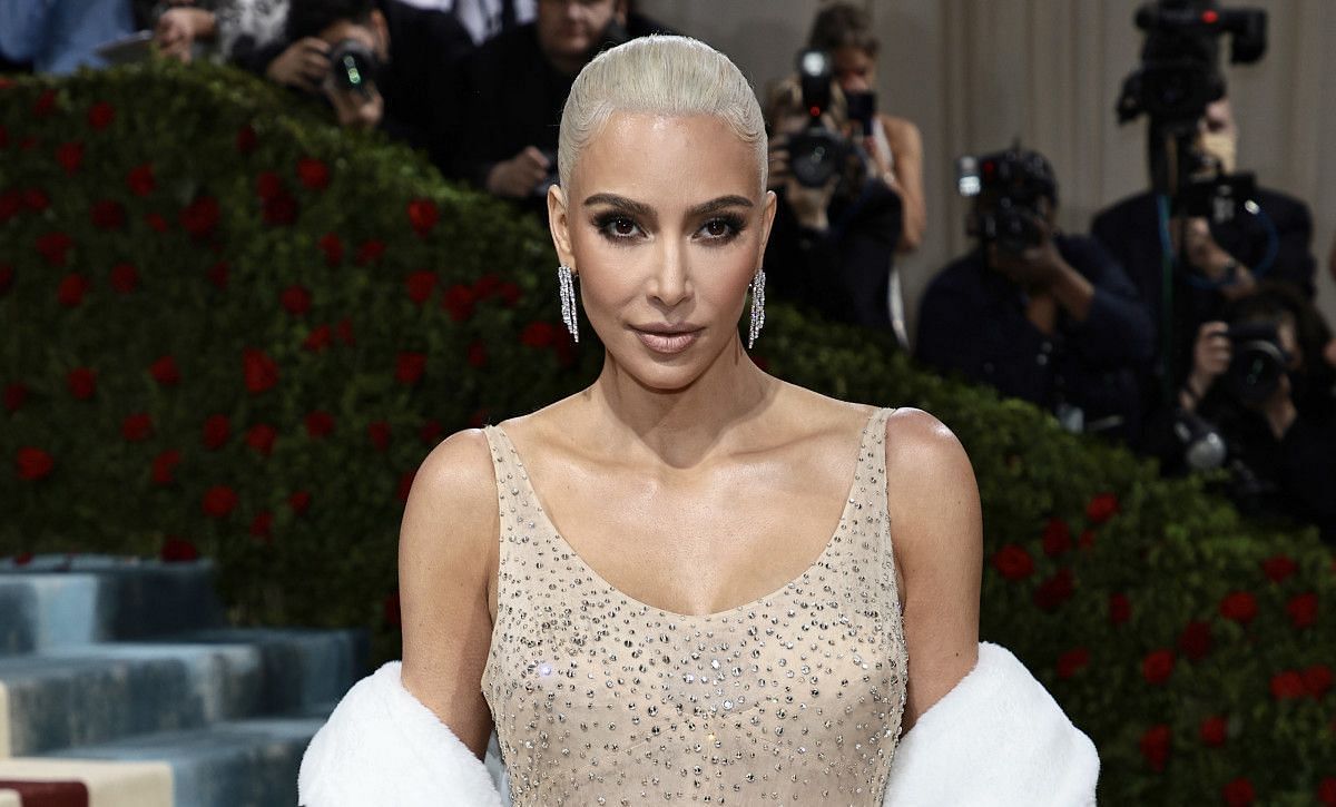 Kim Kardashian at the Met Gala 2022 in Marilyn Monroe&#039;s dress (Image via Evan Agostini/AP)