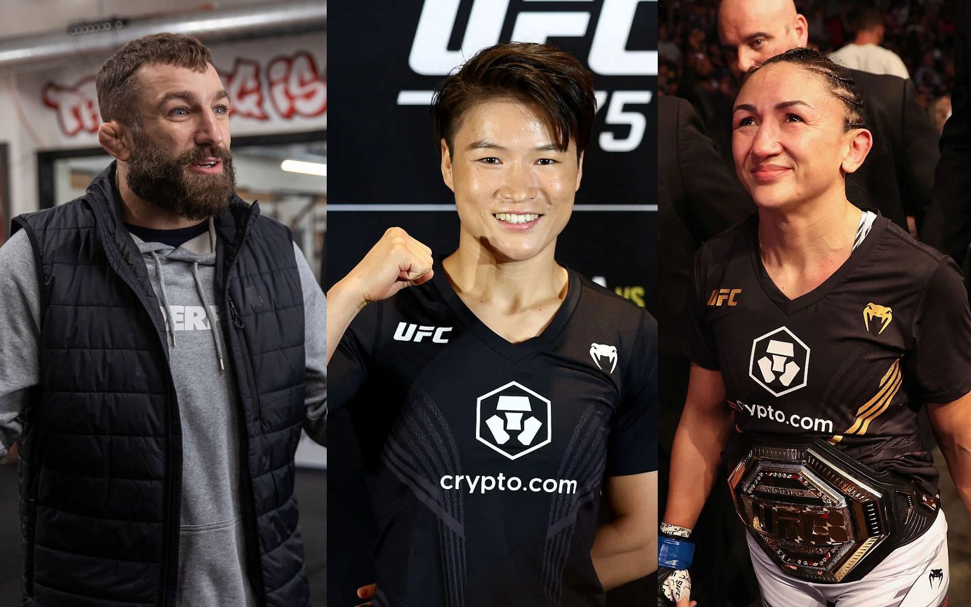 Michael Chiesa (left), Zhang Weili (middle) and Carla Esparza (right)