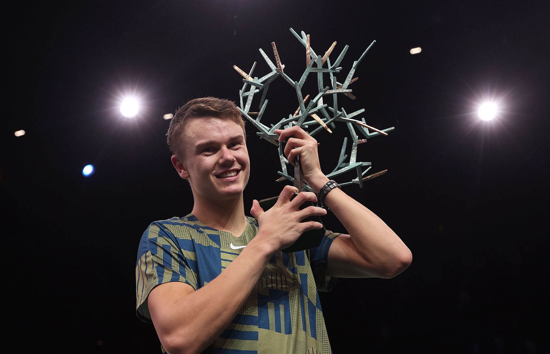 Holger Rune with the 2022 Paris Masters trophy