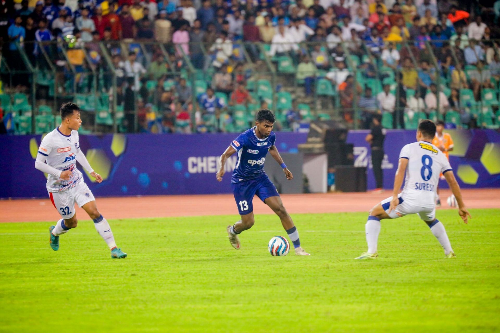 Chennaiyin FC defender Ajith Kumar (centre) in action. [Credits: CFC website]