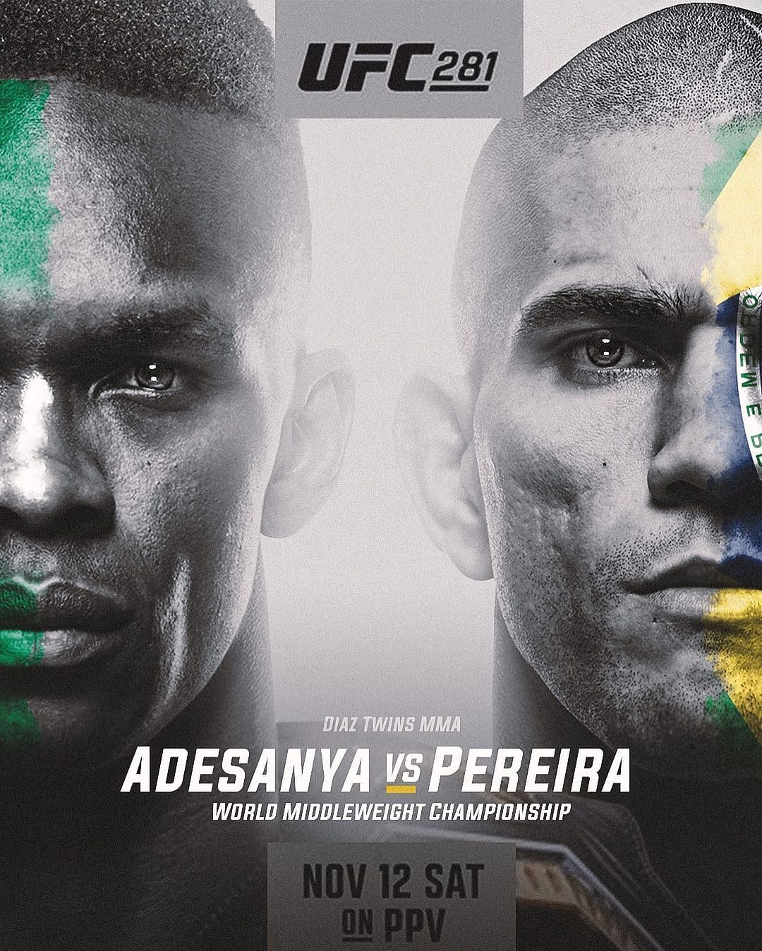 Adesanya vs. Pereira fan-made poster [Image via @diaztwinsmma on Instagram]