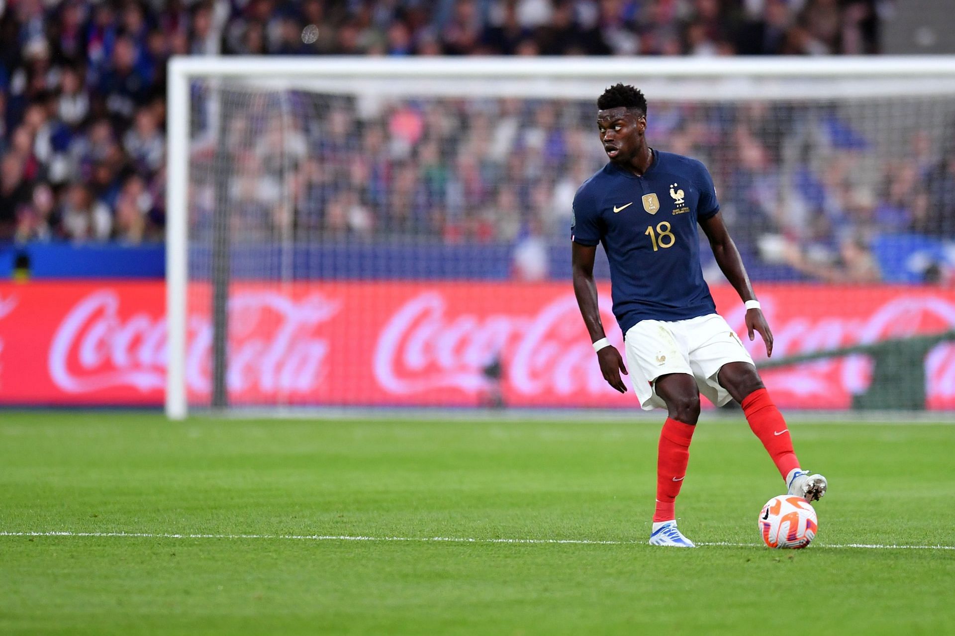 Benoit Badashile in action for France during a UEFA Nations League game