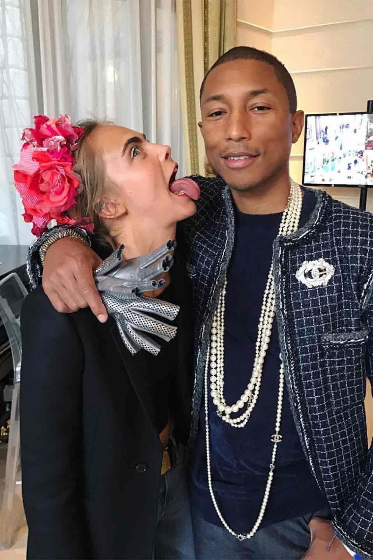 Cara Delevingne with Pharell Williams (Image via Instagram/ @caradelevingne)