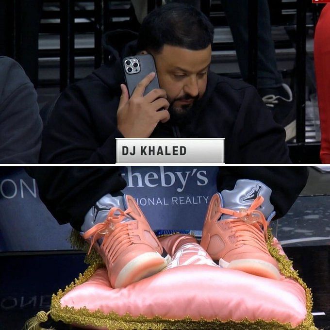 NBA on X: Who's got that foot pillow? DJ Khaled! 🌟 @djkhaled sitting  courtside in Miami with some feet heat 👟!  / X