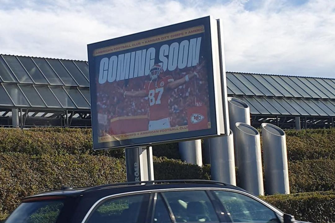 A billboard with the Chiefs outside an airport in Germany: Source: Daily Snark