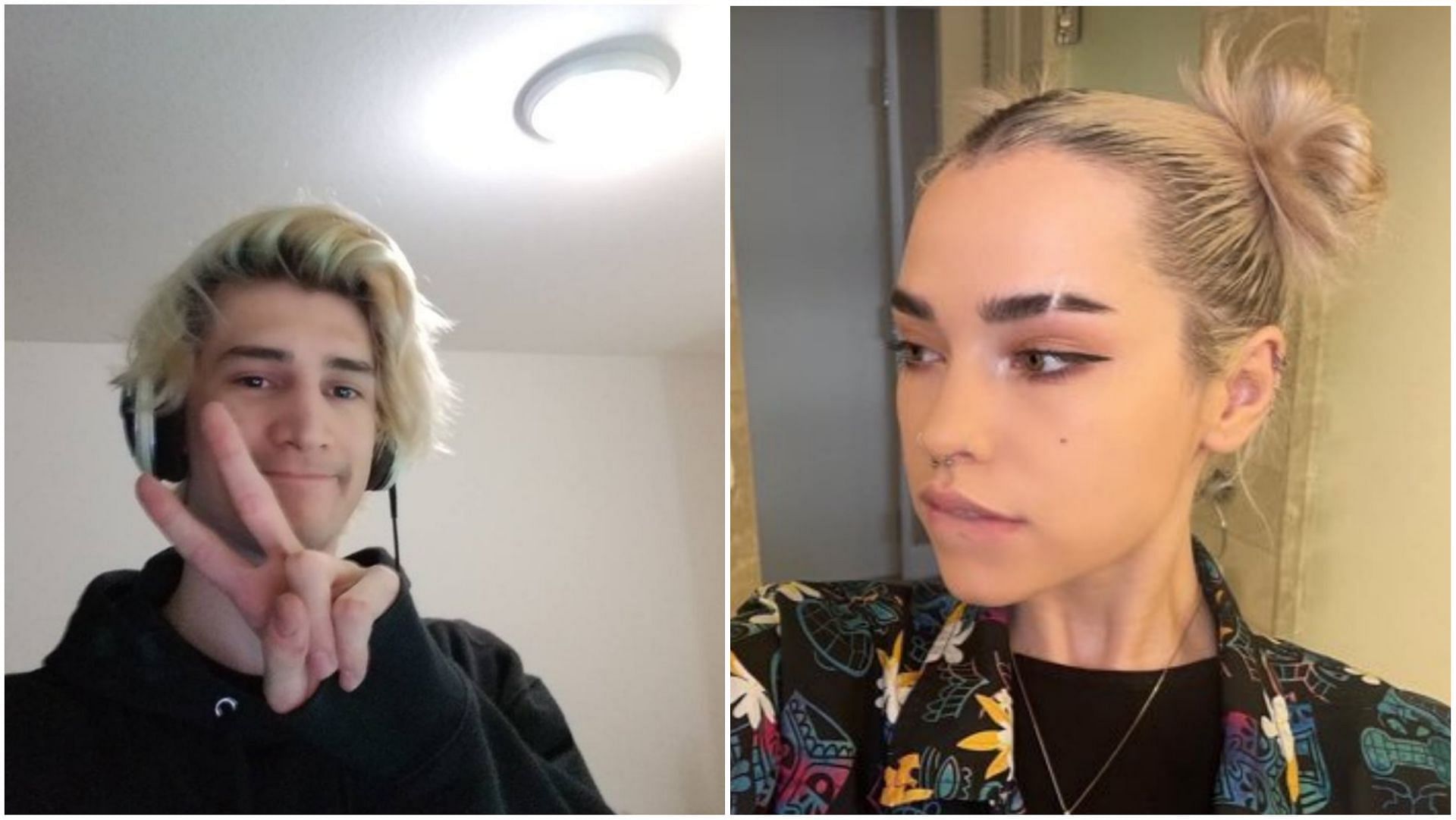 xQc had fellow Twitch streamer nyyxxii over at his house, kissing her on his latest stream. (Images via Twitter)
