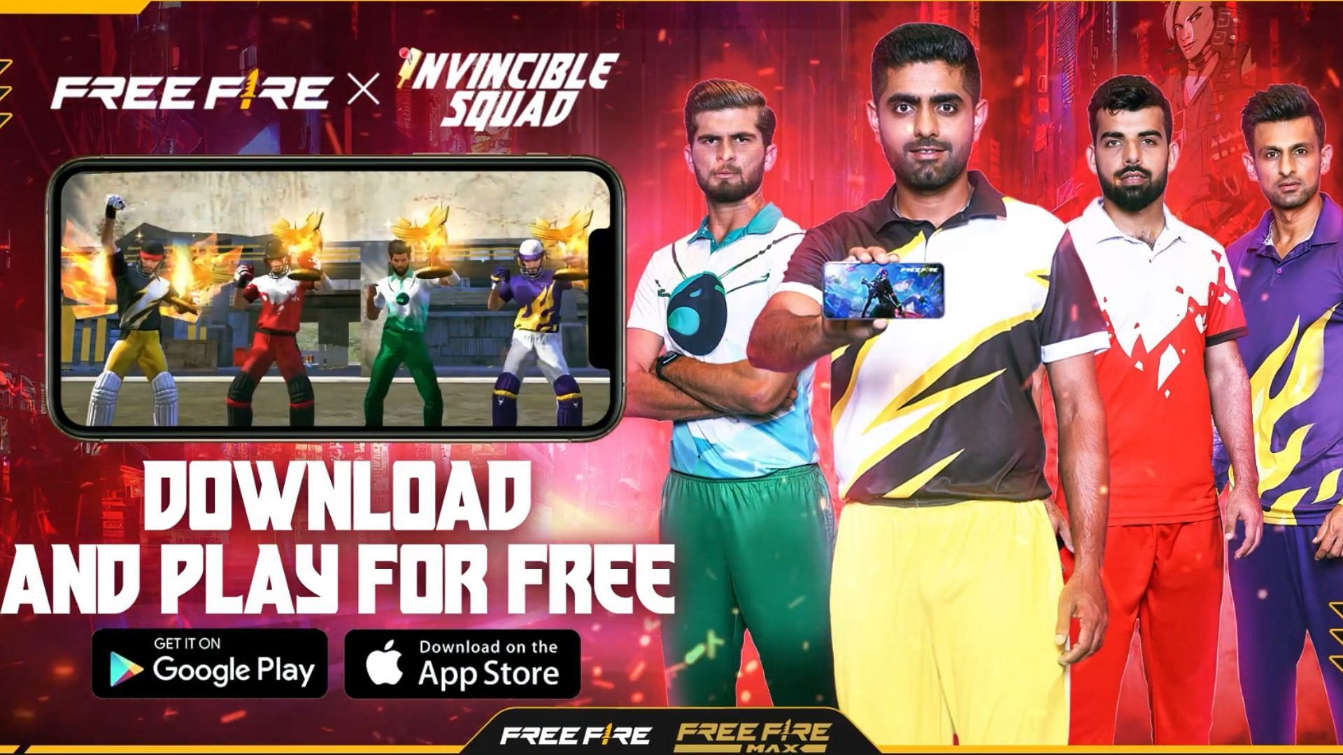 Free Fire collaborated with four popular Pakistani cricketers (Image via Garena)