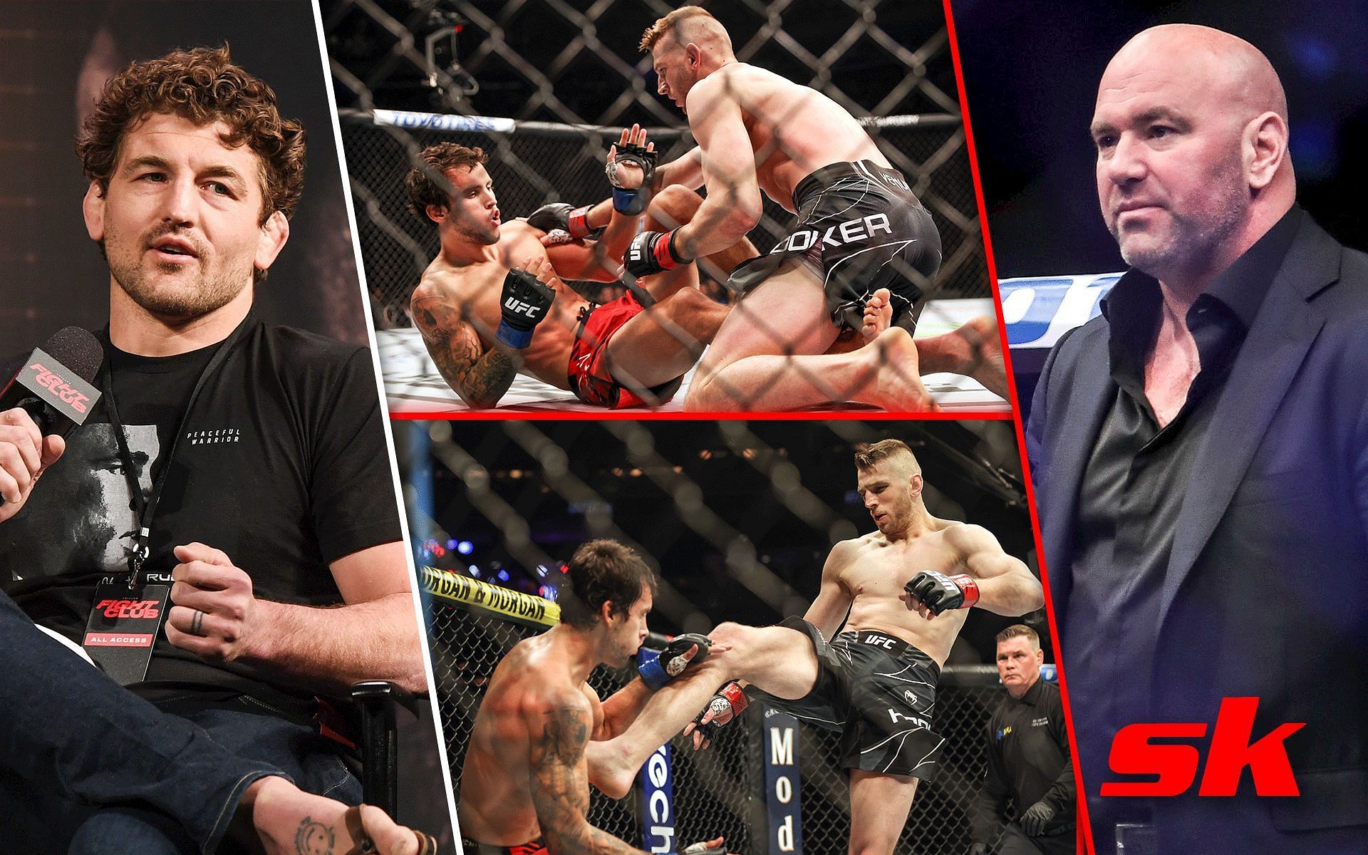 Ben Askren (Left), Dan Hooker vs. Claudio Puelles (Middle), Dana White (Right) [Image courtesy: Getty]