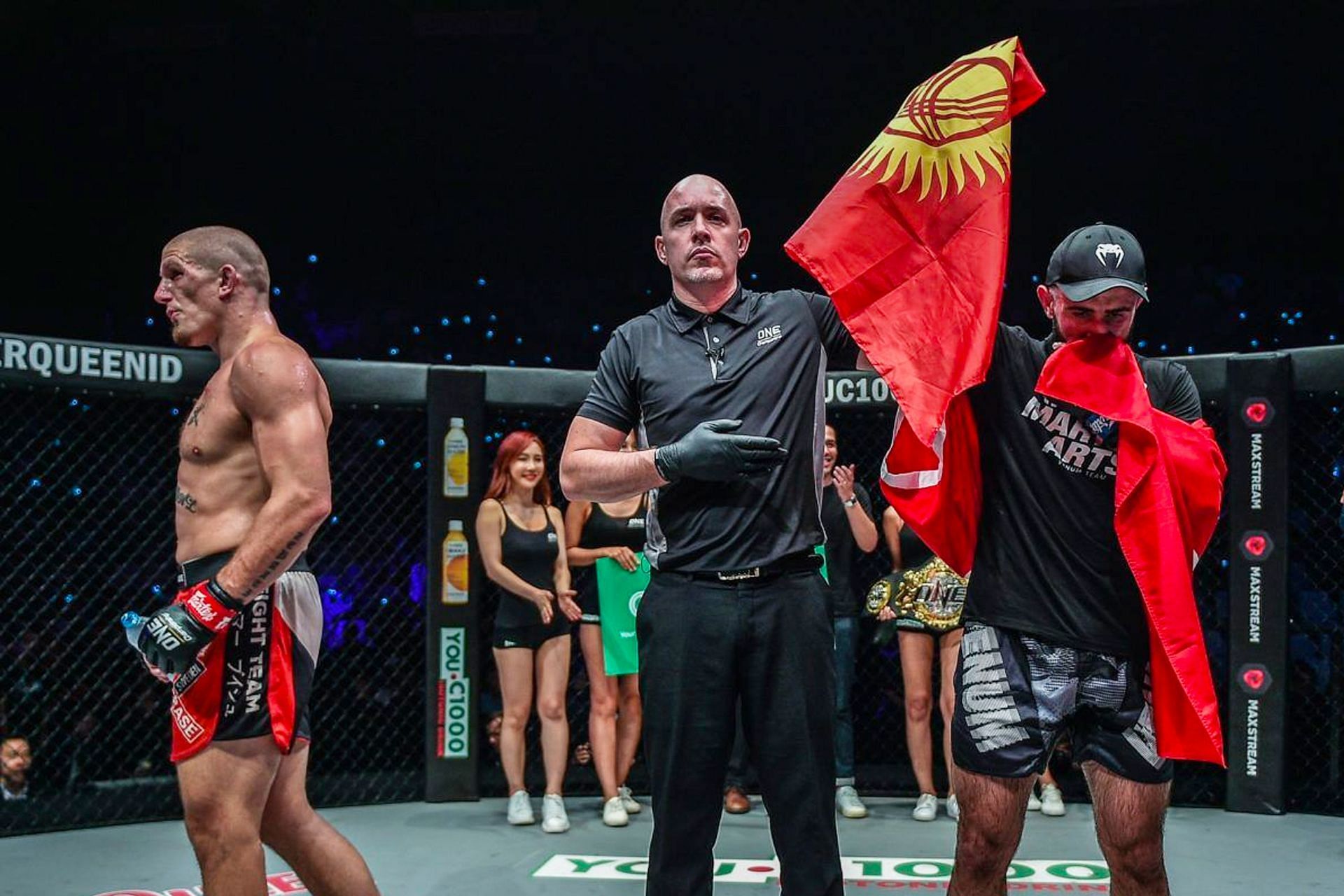 Kiamrian Abbasov gets his hand raised after defeating Zebaztian Kadestam for the world title [Photo: ONE Championship]