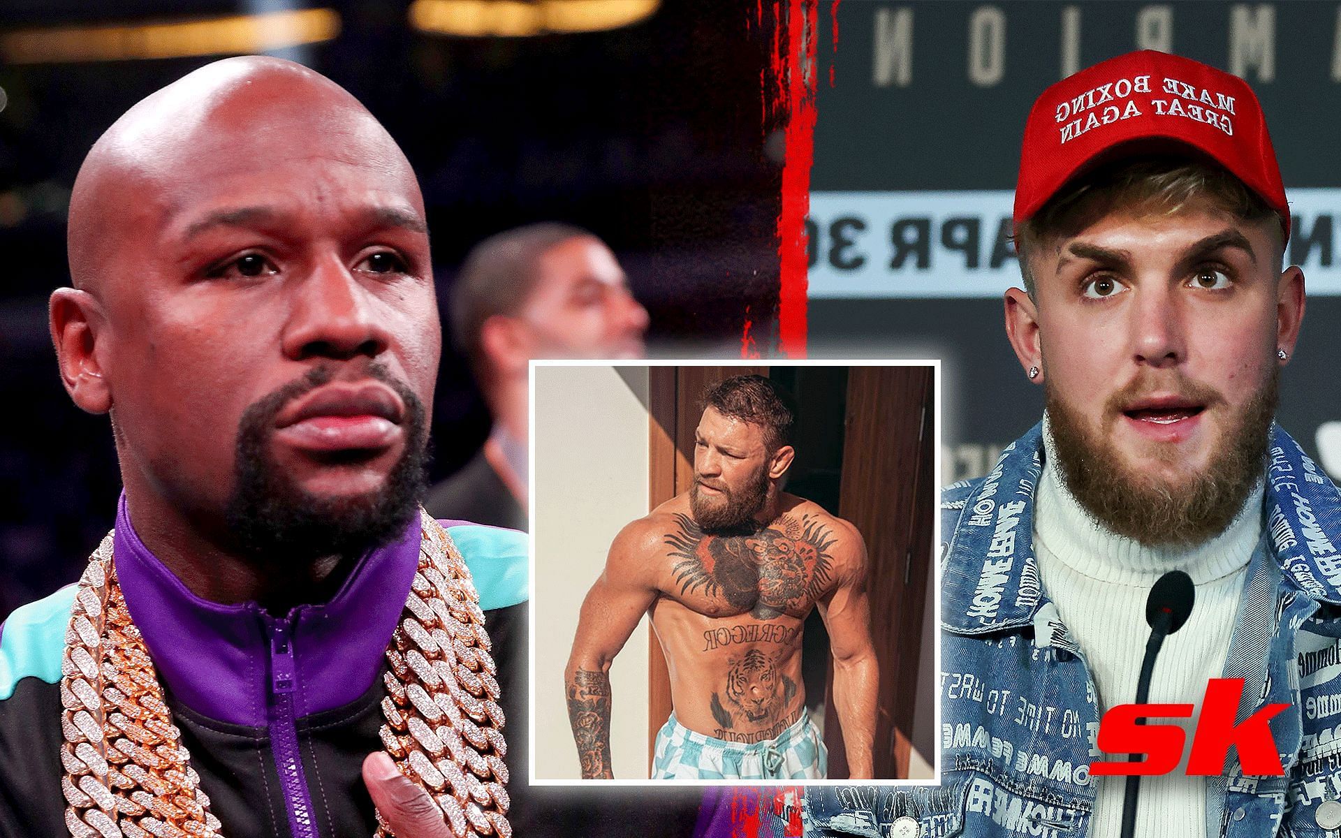 Floyd Mayweather (Left), Conor McGregor (Middle), Jake Paul (Right) [Image courtesy: Getty and @thenotoriousmma on Instagram]