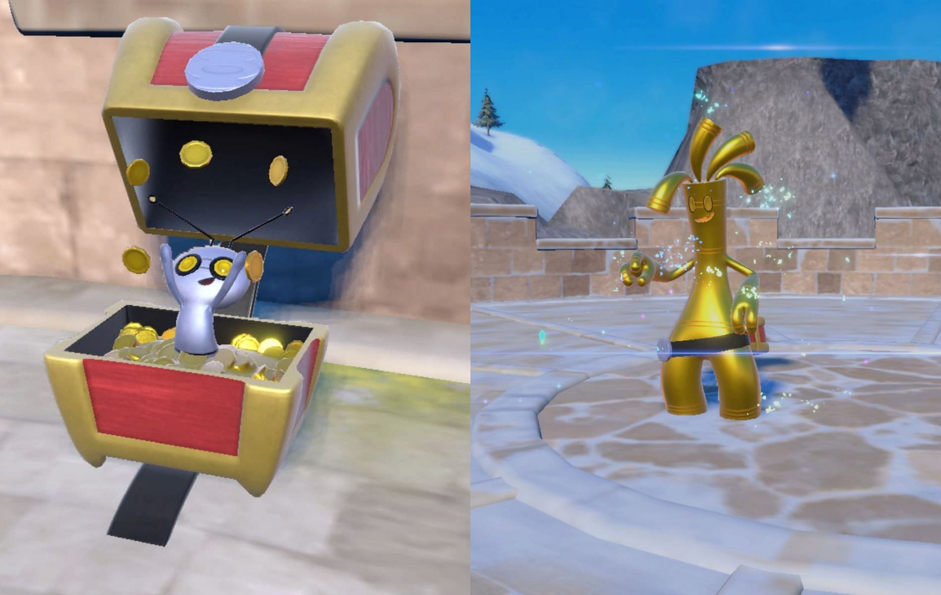 Obtaining Gimmighoul Coins in Pokemon Scarlet and Violet (Images via Pokemon Scarlet and Violet)