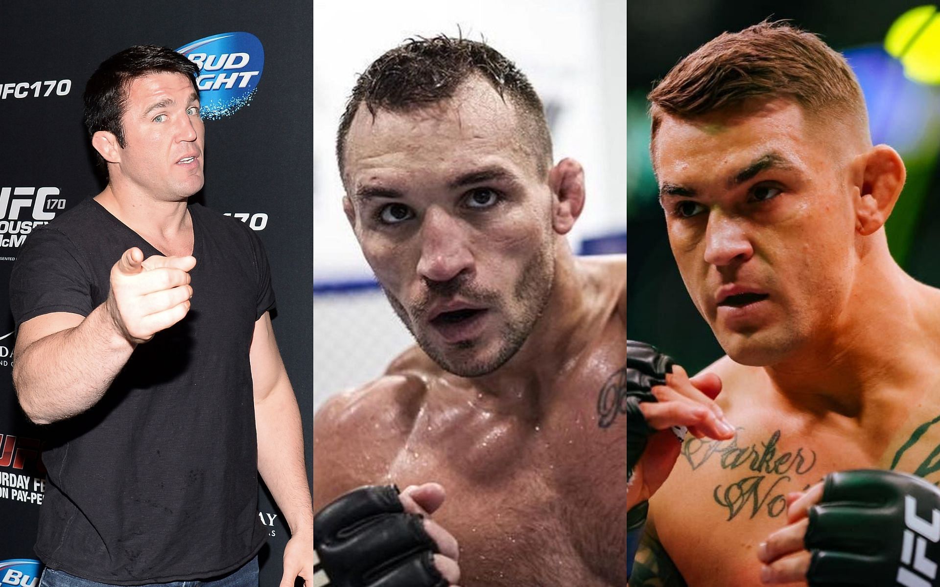 Chael Sonnen (Left), Michael Chandler (Middle), Dustin Poirier (Right) [Image courtesy: Getty, @mikechandlermma and @dustinpoirier on Instagram]