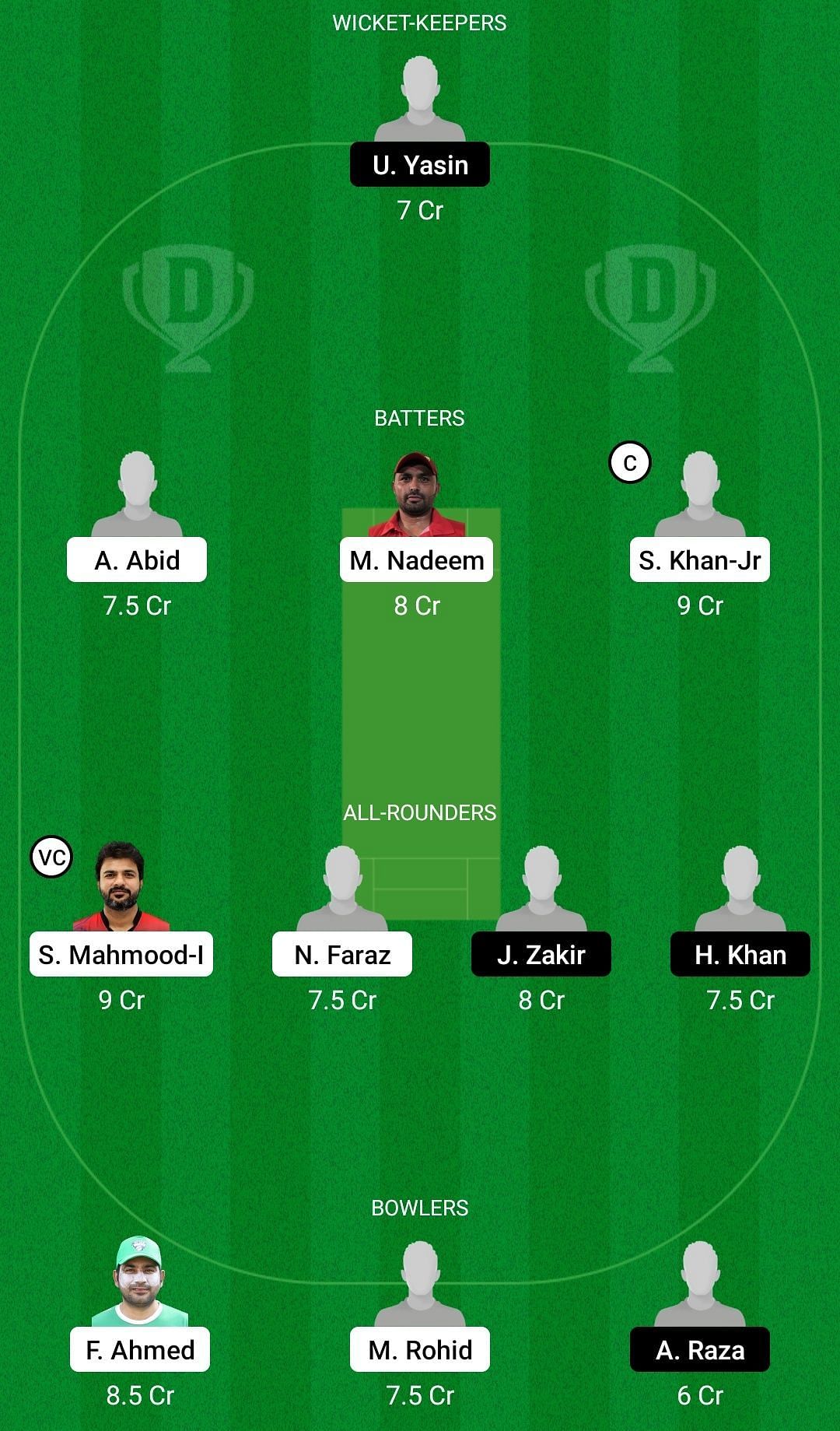 Dream11 Team for The Vision Shipping vs JVC Stallions - CBFS T10 League 2022.