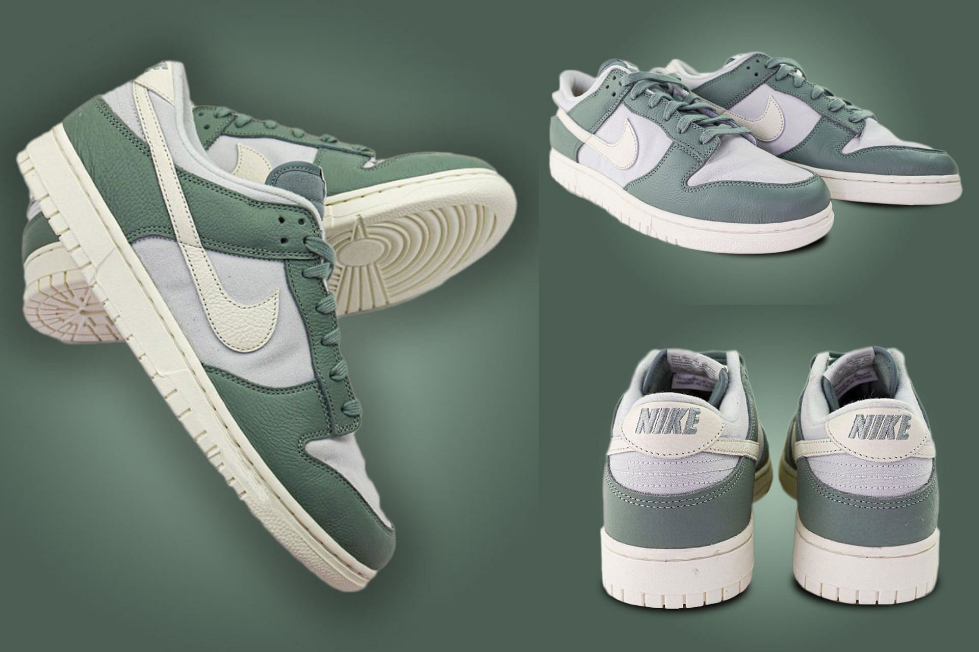 Here&#039;s a detailed look at the upcoming Dunk Low Mica Green shoes (Image via Sportskeeda)