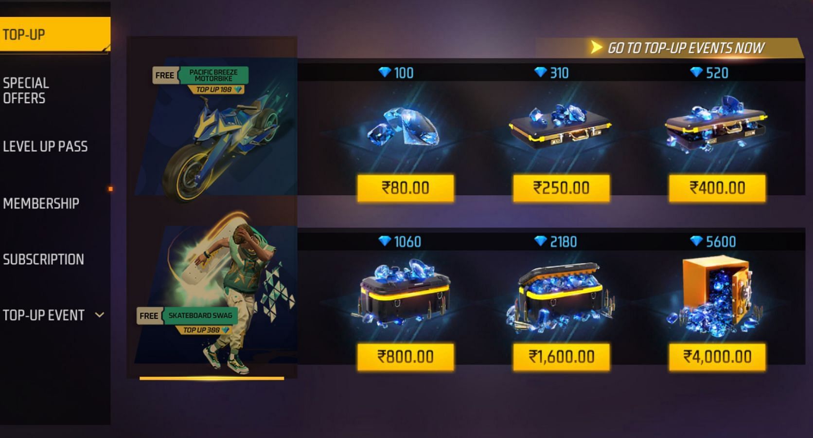 Free Fire MAX offers a variety of diamond bundles (Image via Garena)