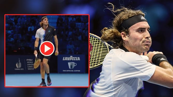 Watch: Frustrated Stefanos Tsitsipas hits ball towards his parents during 2022 ATP Finals clash against Andrey Rublev