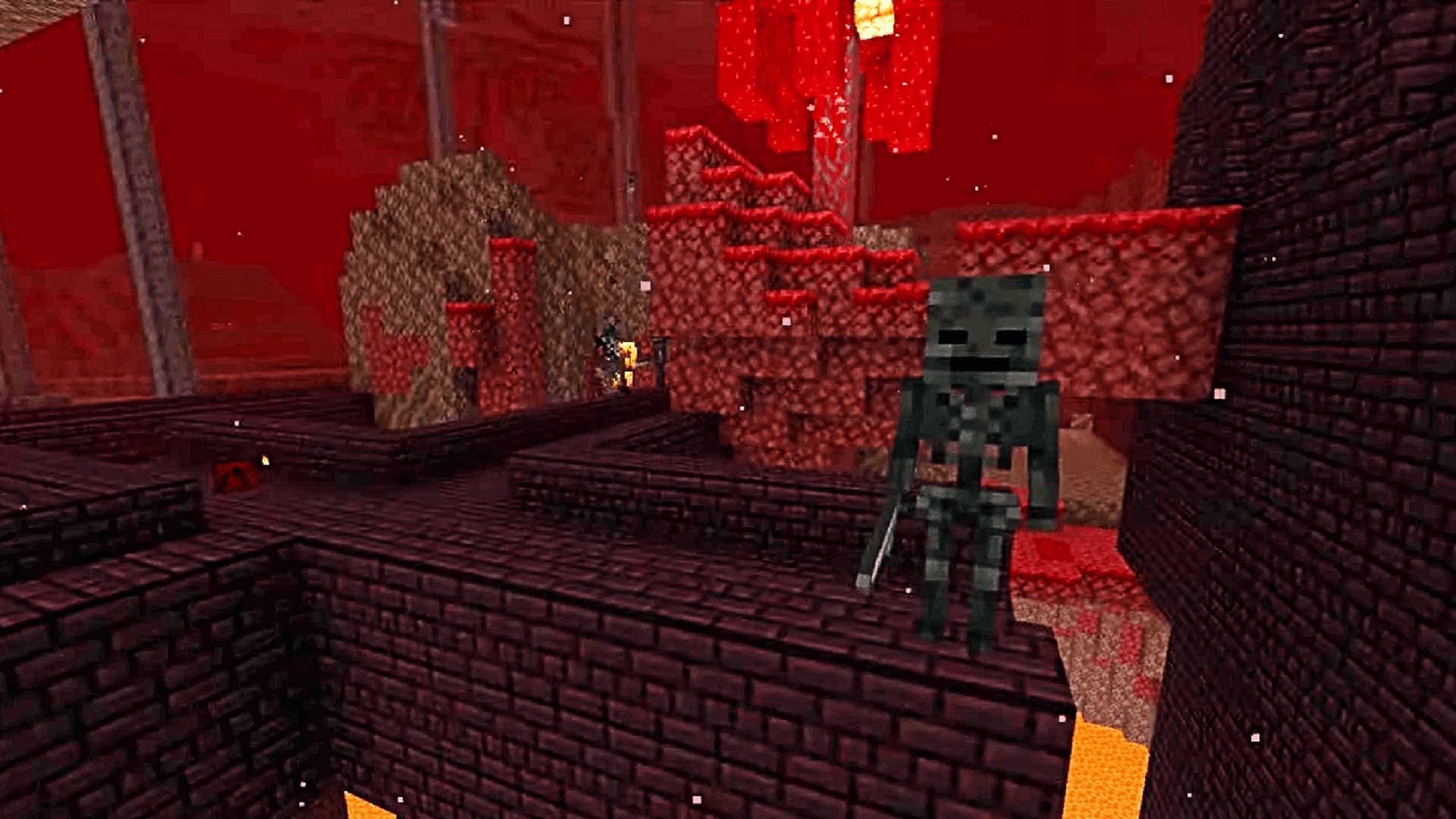 A Nether Fortress is one of the many dangerous locales in the Nether (Image via Mojang)