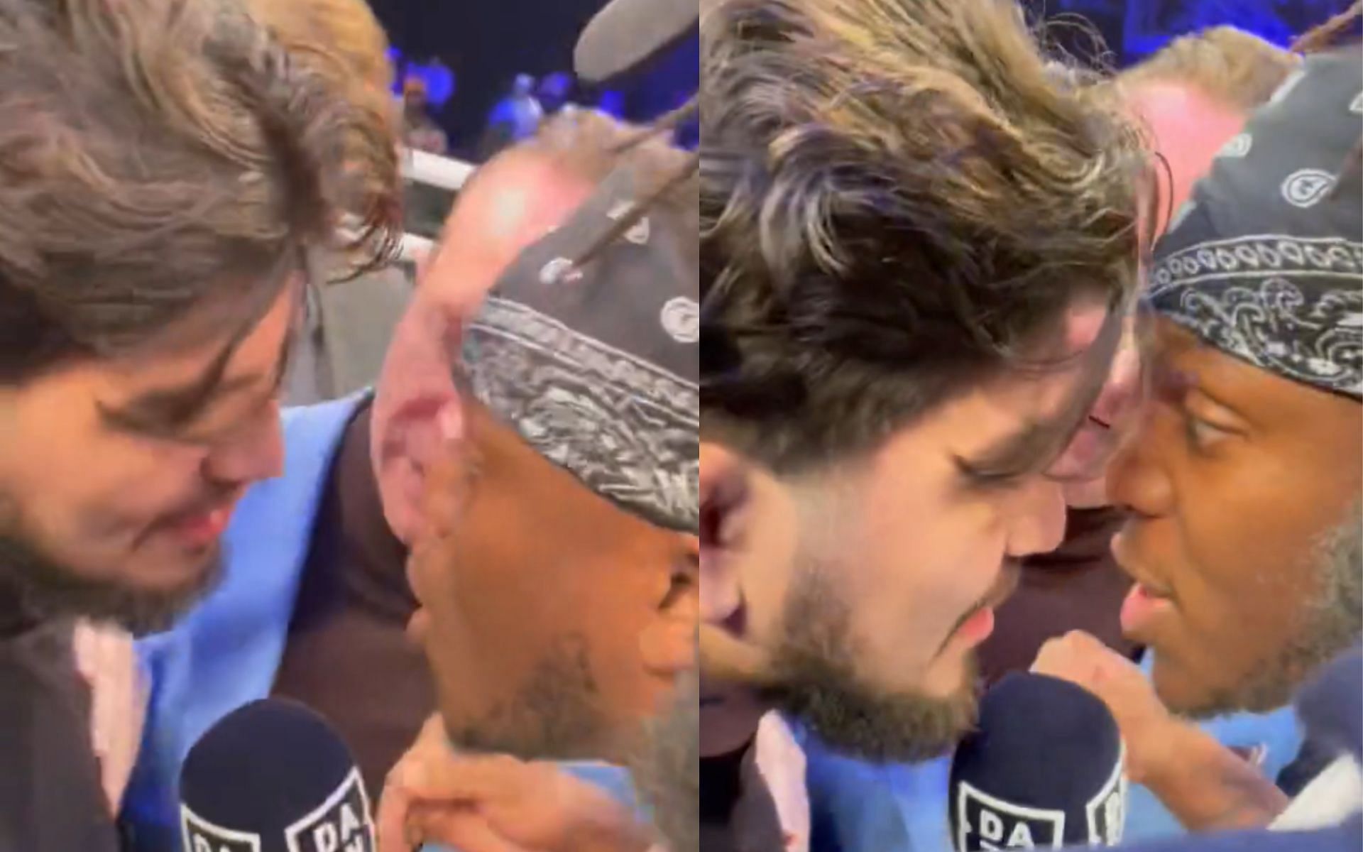 Screenshots of video of Dillon Danis-KSI interaction at Misfits Boxing 3 [images courtesy: @misfitsboxing on Twitter]