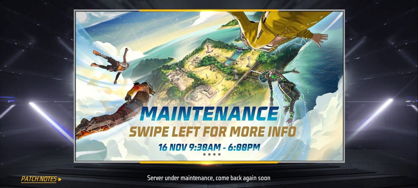 The game will become playable after the end of the maintenance break (Image via Garena)