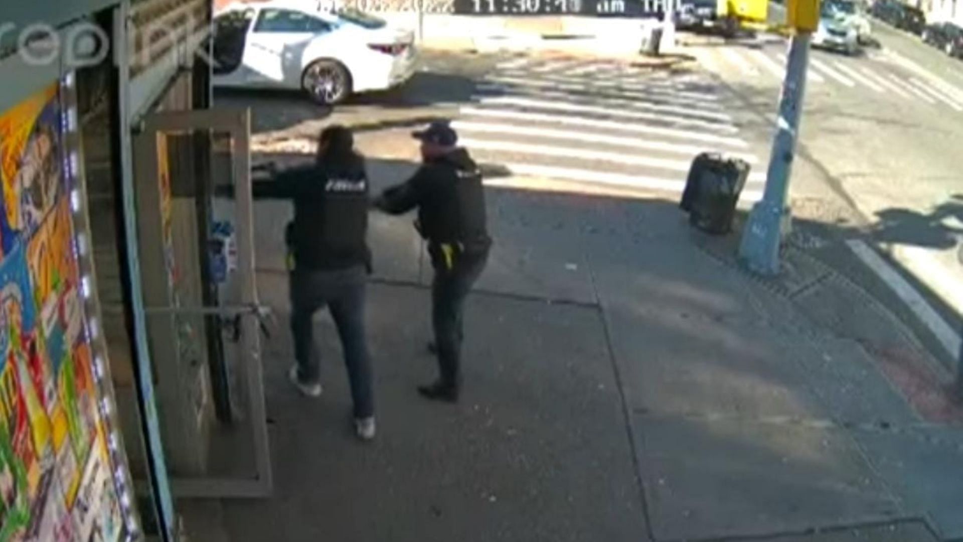 A man involved in a bodega stabbing in the Bronx was fatally shot by NYPD officers (Image via surveillance camera footage)