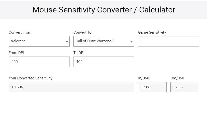 Mouse sensitivity converter/calculator (Image via GamingSmart)