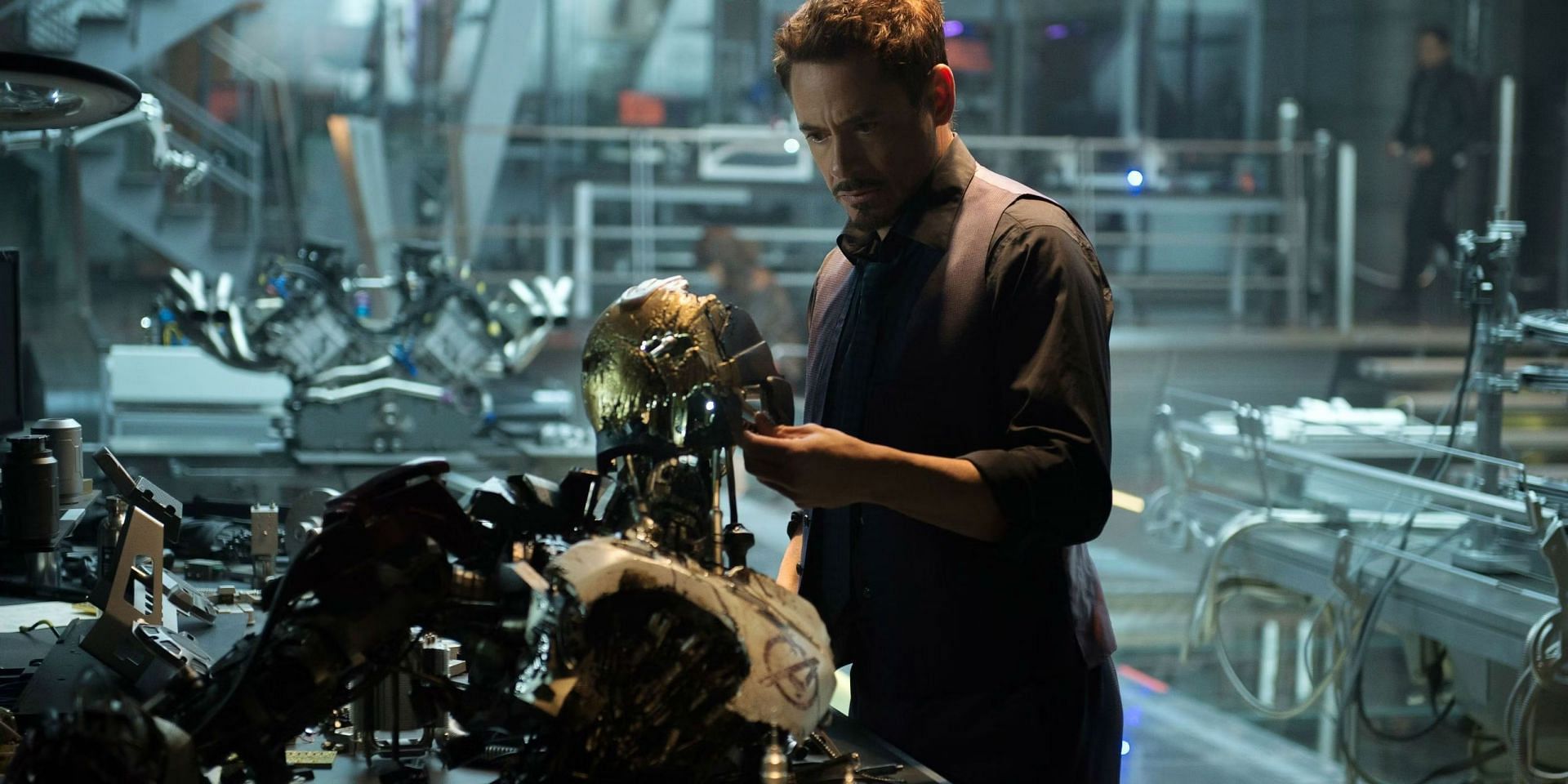 Tony Stark building Ultron in Avengers: Age of Ultron (Image via Marvel)