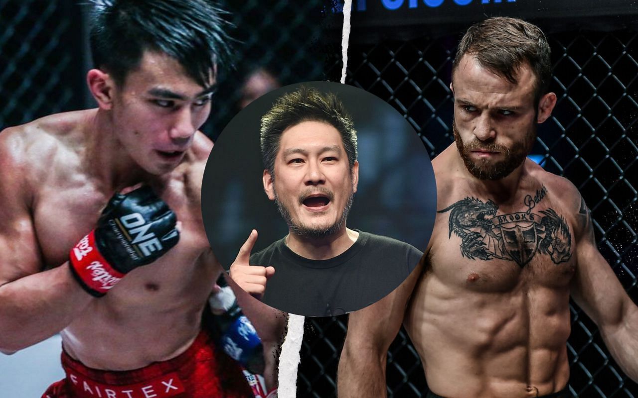 (left) Joshua Pacio, (middle) CEO Chatri Sityodtong, and (right) Jarred Brooks [Credit: ONE Championship]