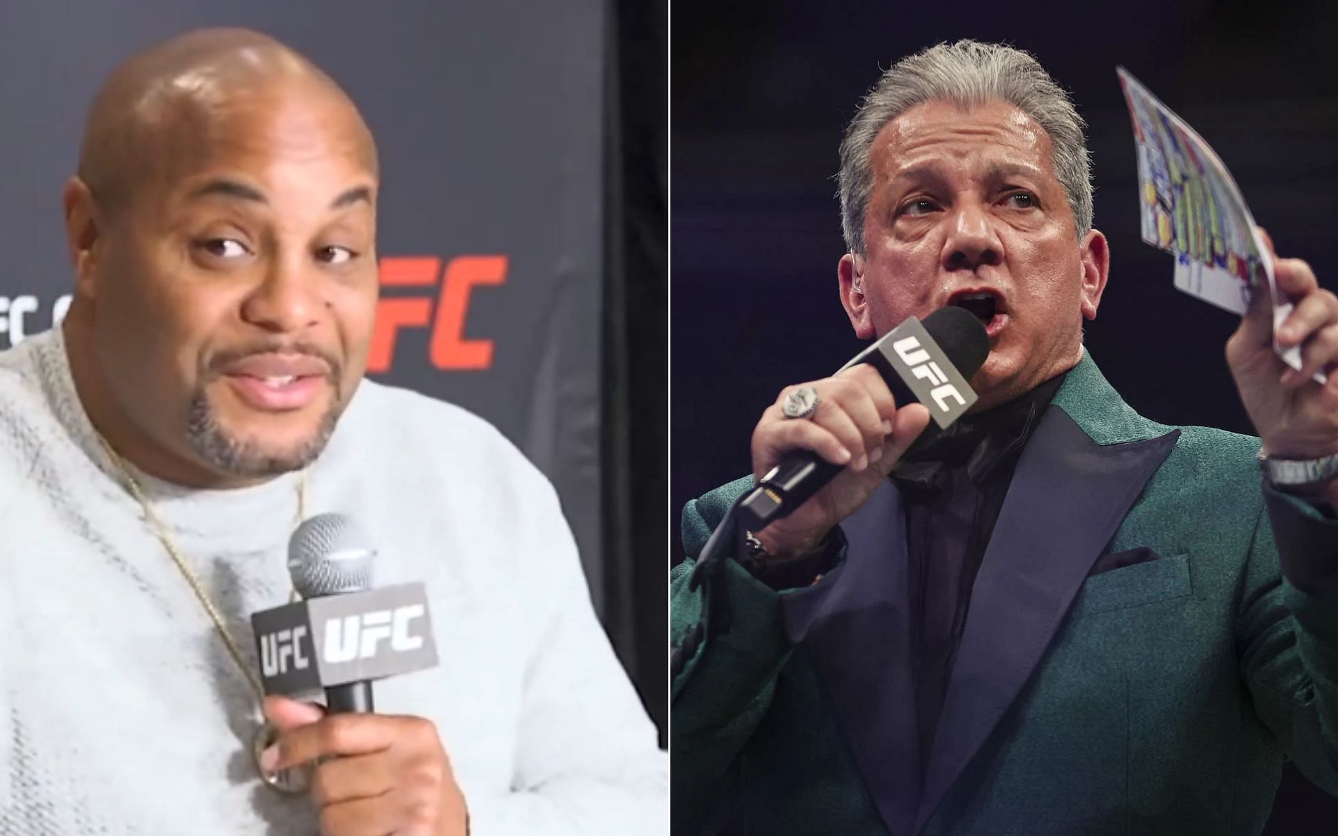 (L) Daniel Cormier {Photo credit: @MMAFighting - Twitter} (R) Bruce Buffer