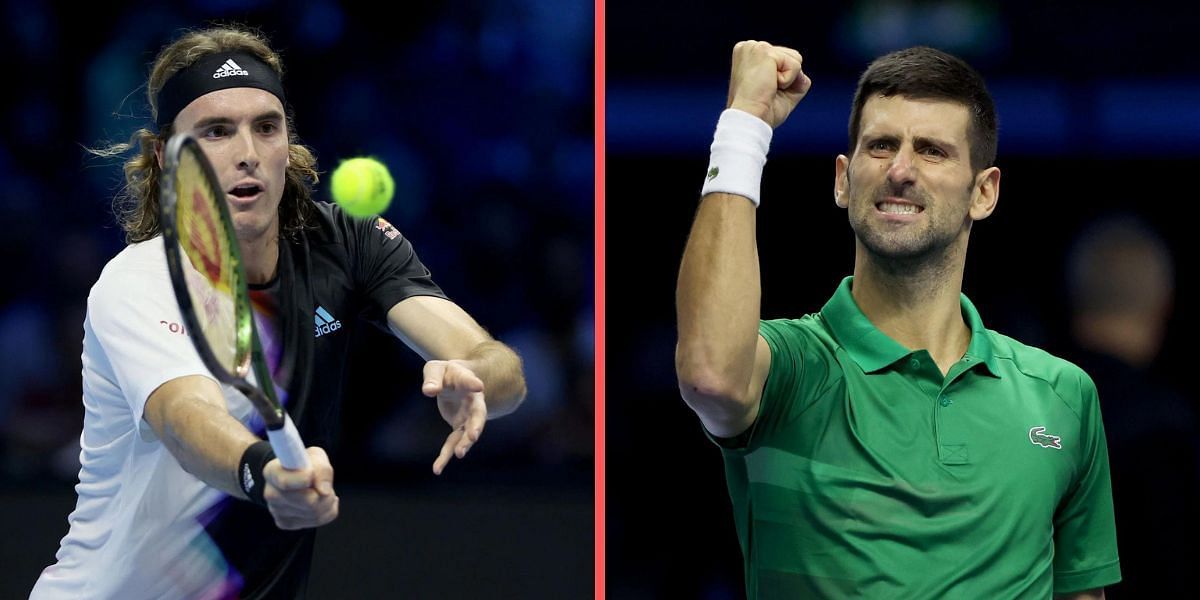 Stefanos Tsitsipas (L) and Novak Djokovic