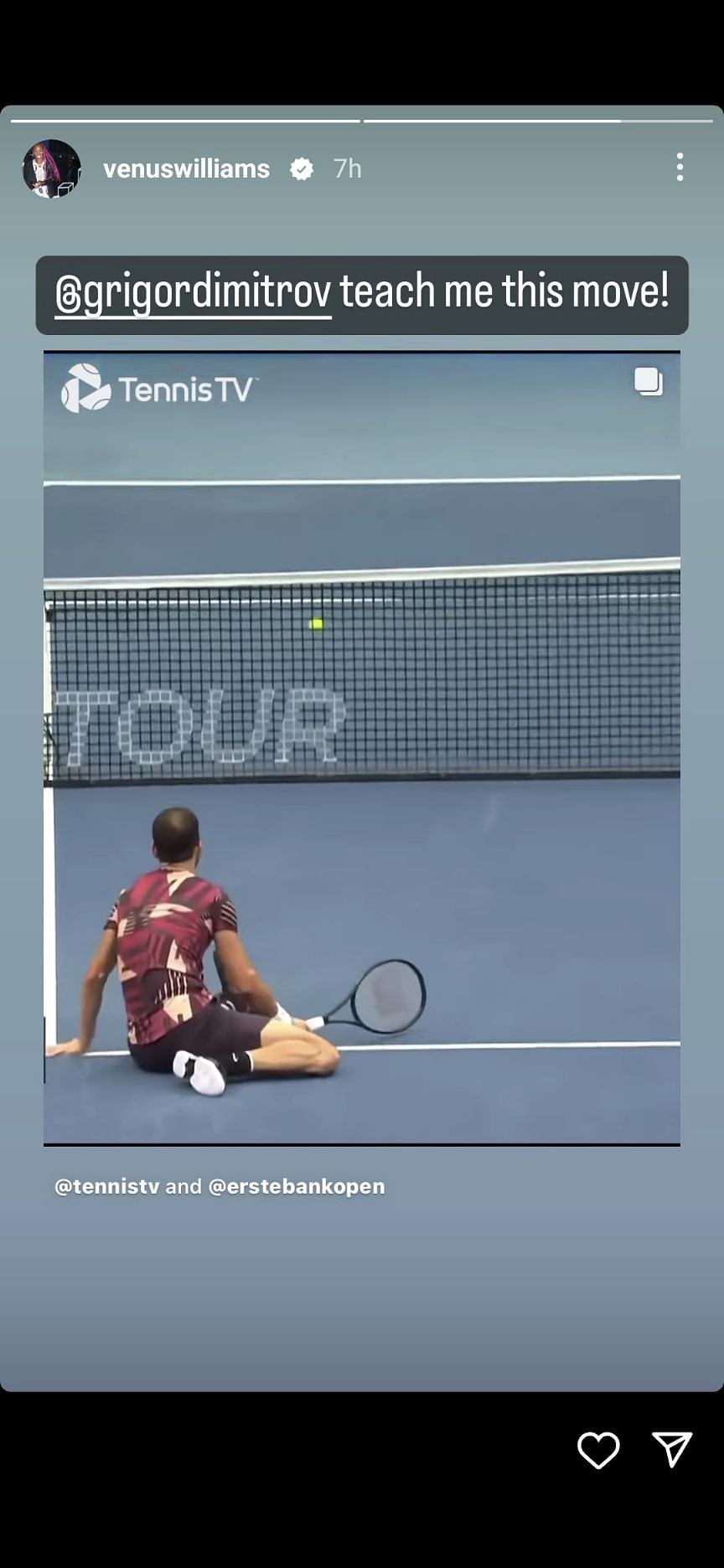 Venus Williams requesting Grigor Dimitrov