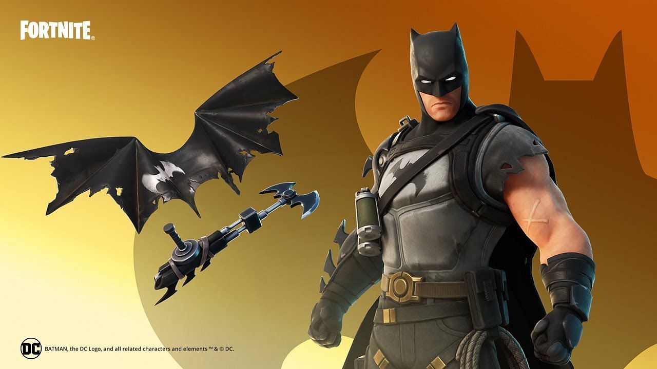 Fortnite Batman collaboration skin and cosmetics (Image via Epic Games)