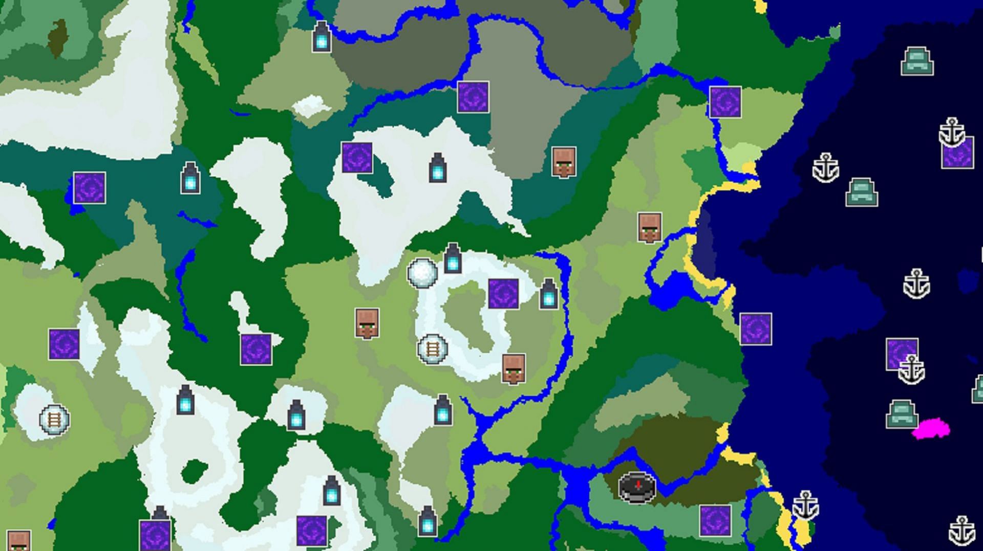 Four villages rest pleasantly near a mountain meadow, but it contains a dark secret (Image via Chunkbase)