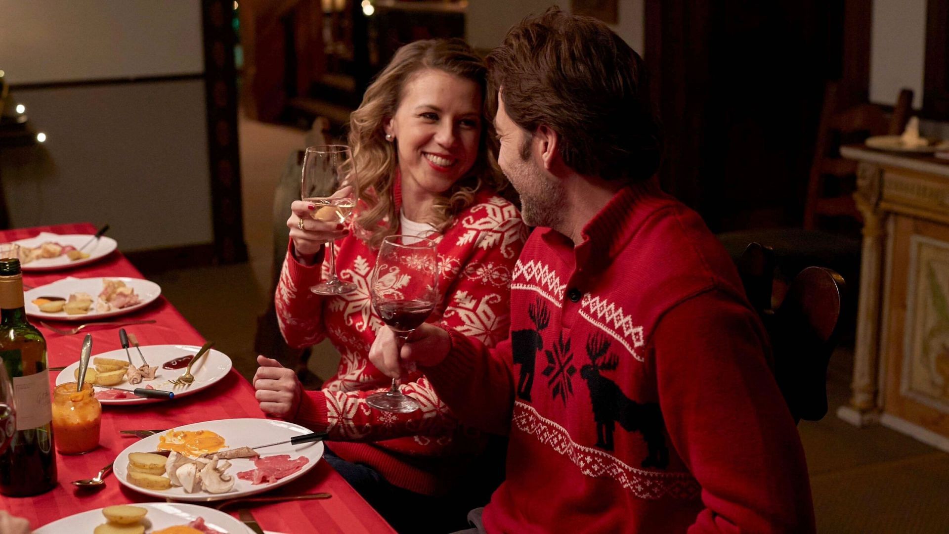 Jodie Sweetin and Tim Rozon in a still from Merry Swissmas (Image via Lifetime.com)