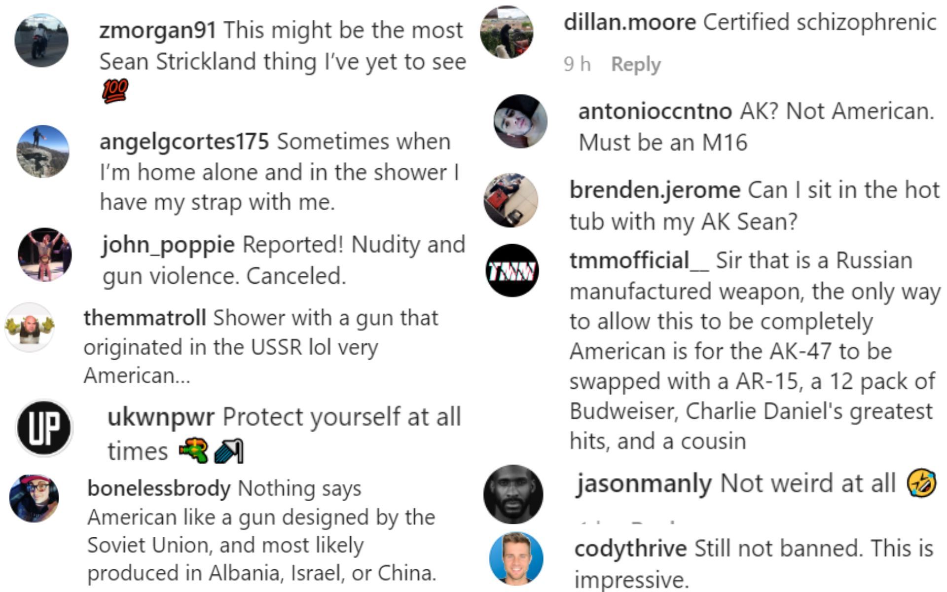 Fans comment on Sean Strickland&#039;s Instagram post. [via Instagram @strickland_mma_]