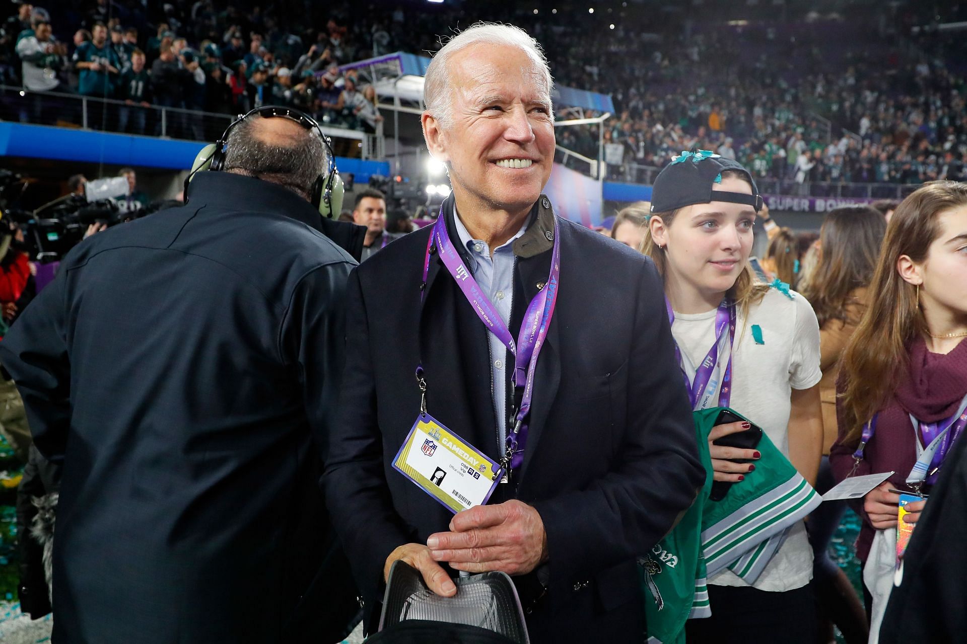 US president Joe Biden at Super Bowl LII