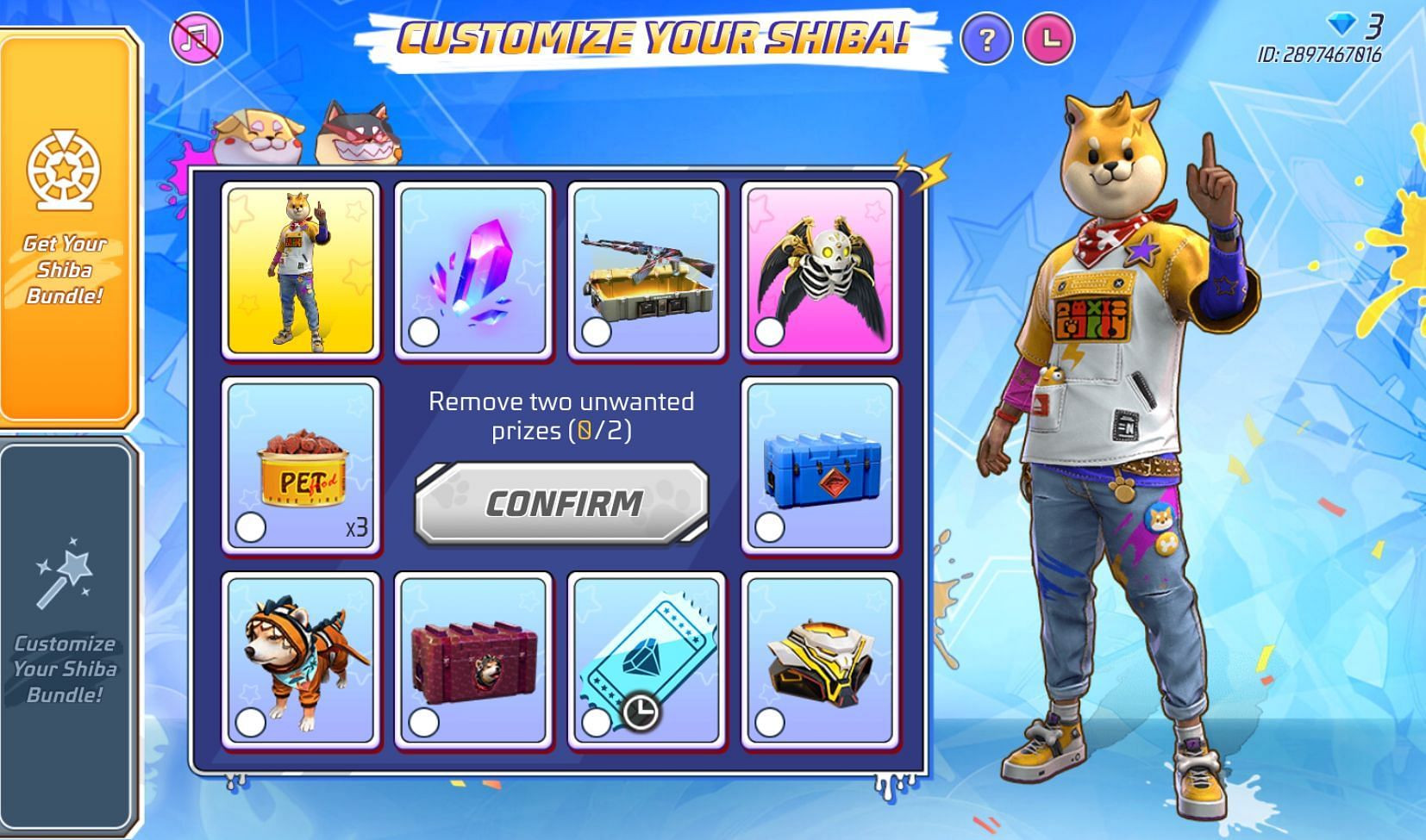 Items in the prize pool of the &quot;Customize Your Shiba&quot; even (Image via Garena)