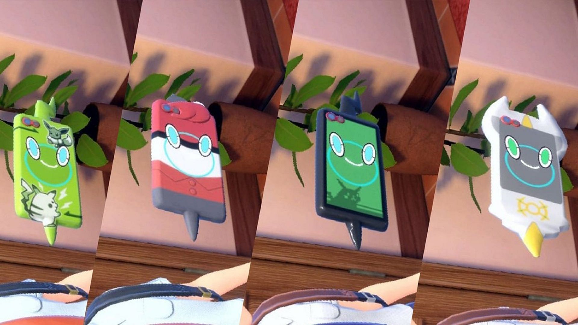 The Rotom Phone&#039;s four separate cases, as seen in Scarlet and Violet (Image via Game Freak)
