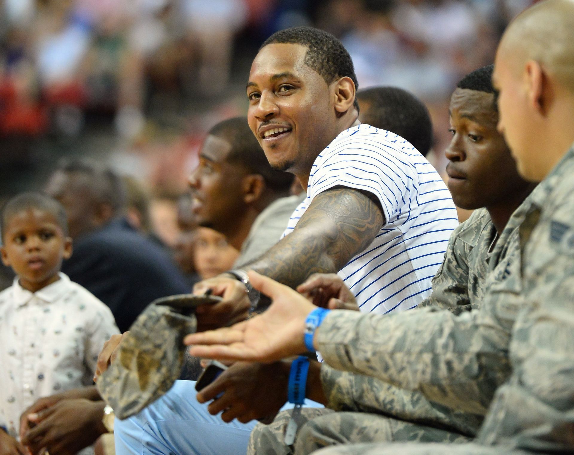 Carmelo Anthony with U.S. Troops.