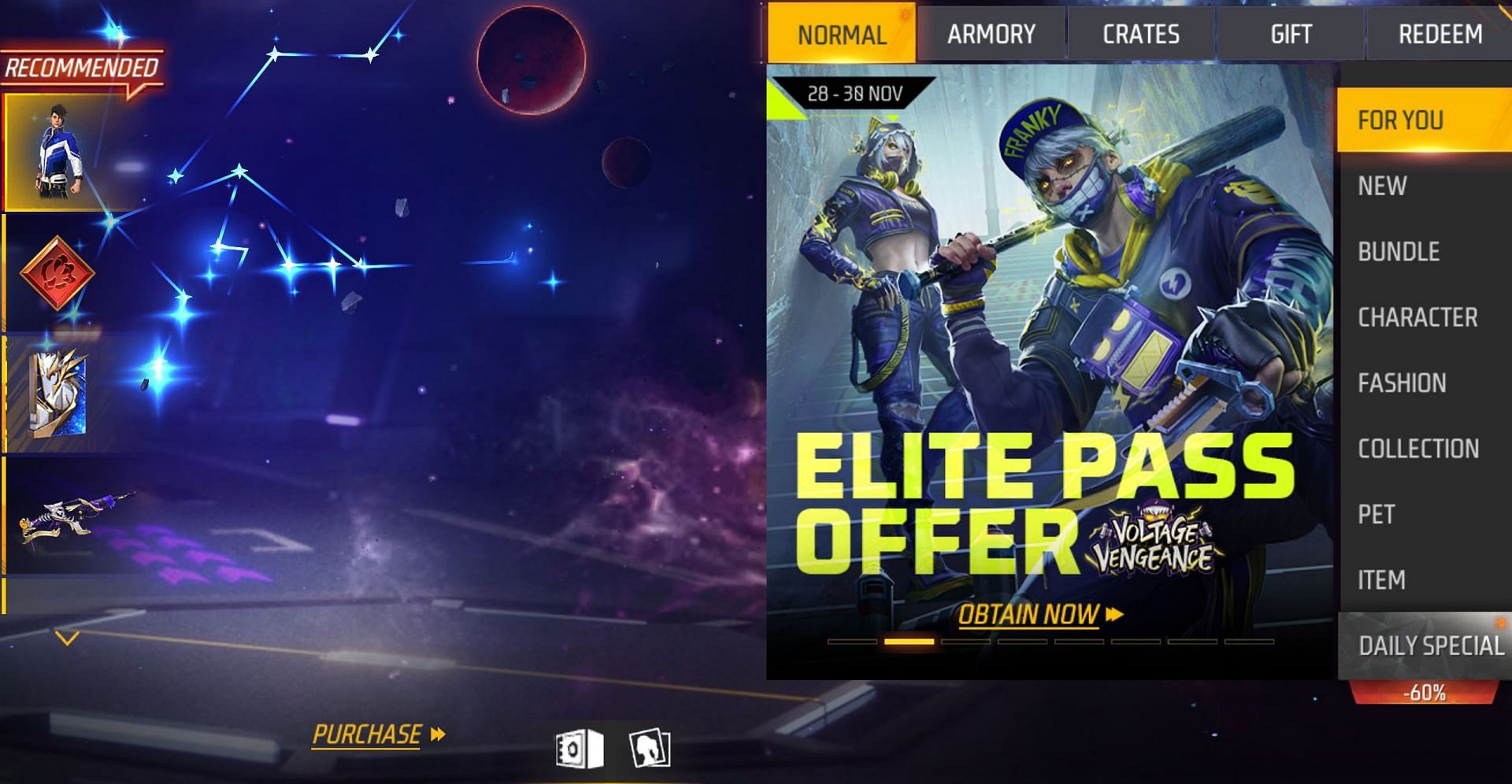 Select the collection section from the menu on the right (Image via Garena)