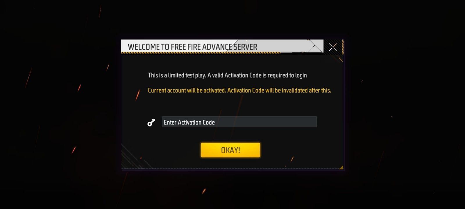 Fill in/paste the Activation Code in the given box (Image via Garena)