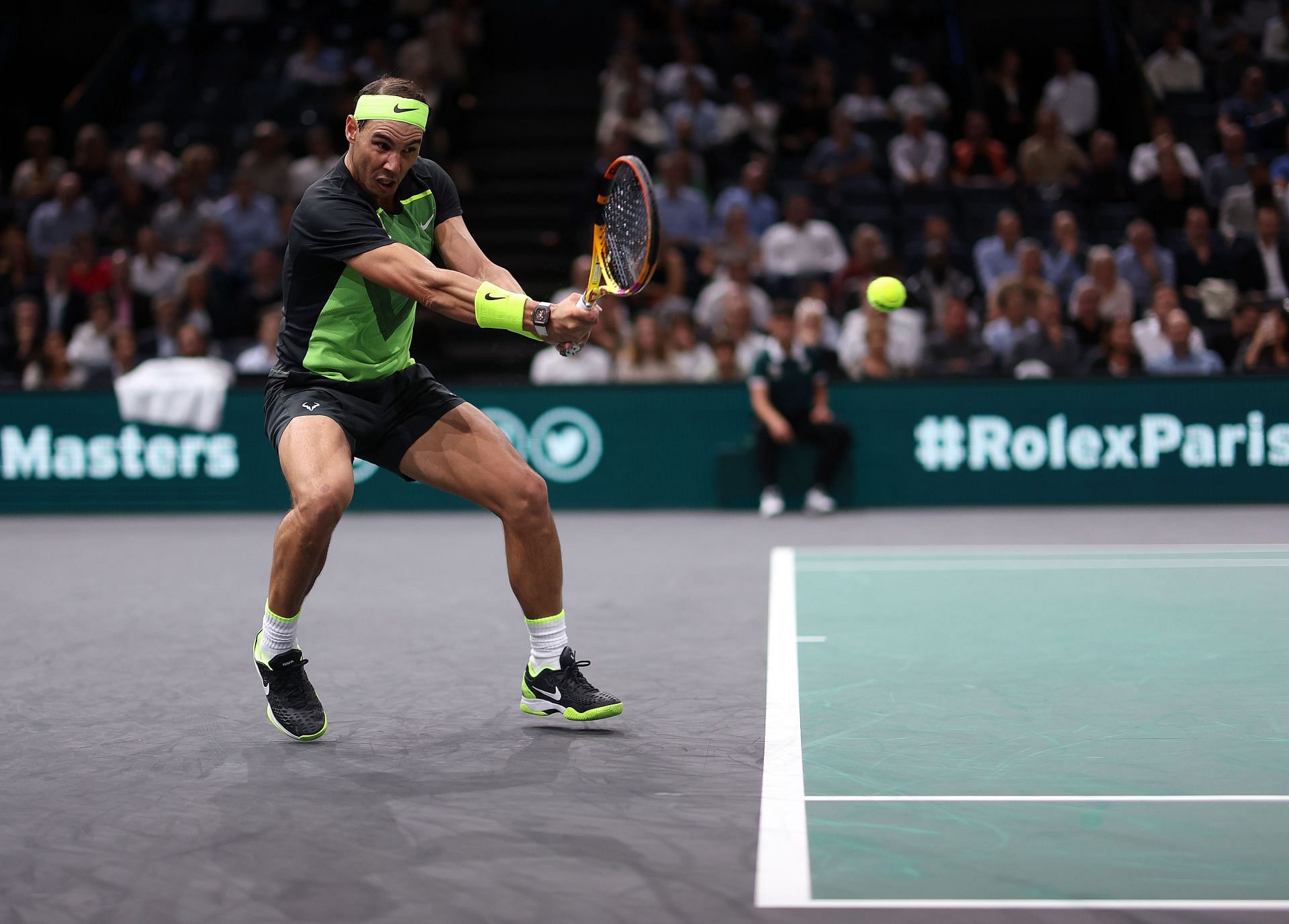 Nadal in action at the Paris Masters